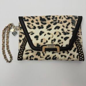 GUESS Animal Print Clutch with Black and Gold Details